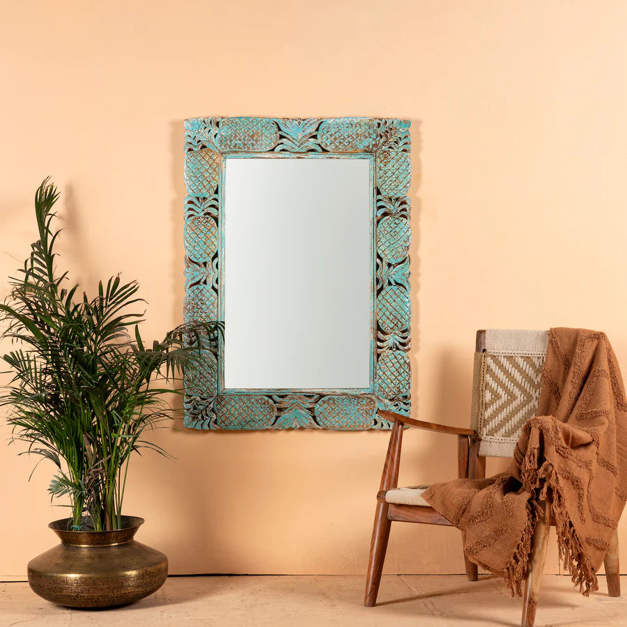 Turquoise Carved Rustic Mirror