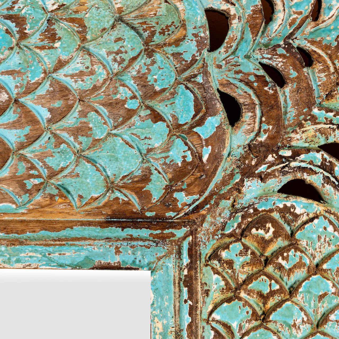 Turquoise Carved Rustic Mirror