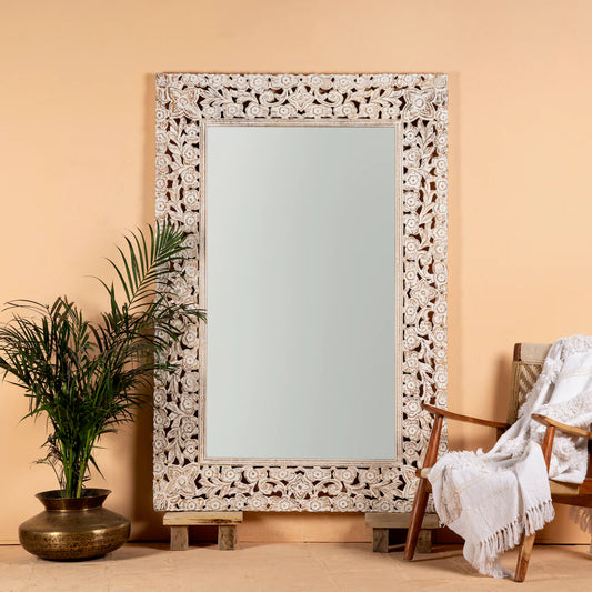 Artisanal Hand-Carved Floral Wall Mirror