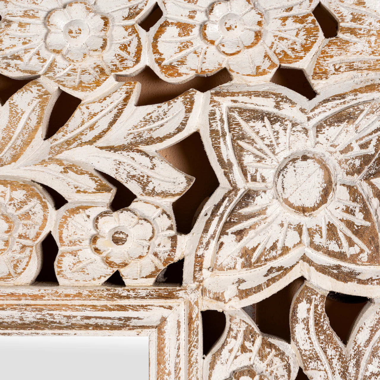 Artisanal Hand-Carved Floral Wall Mirror