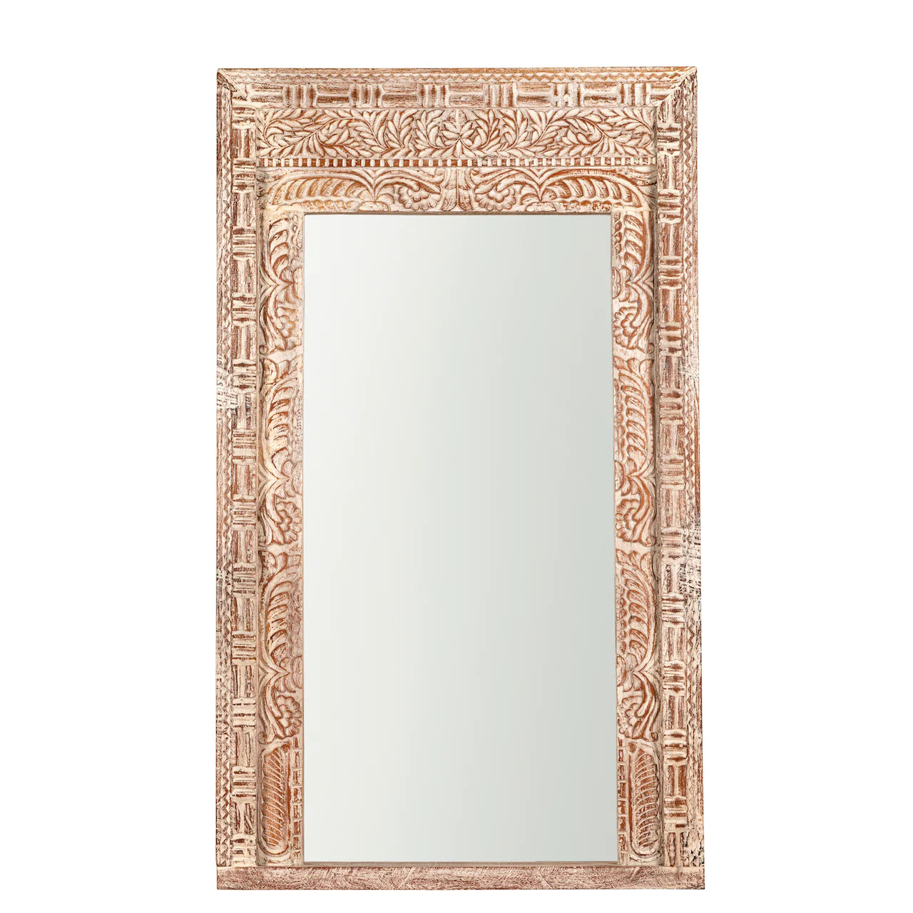 Full-Length Rustic Tribal Carved Mirror