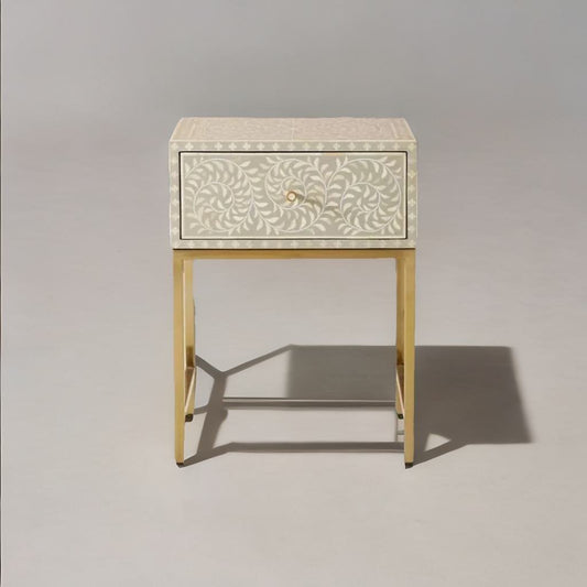 Chic Bone Inlay and Gold Side Table