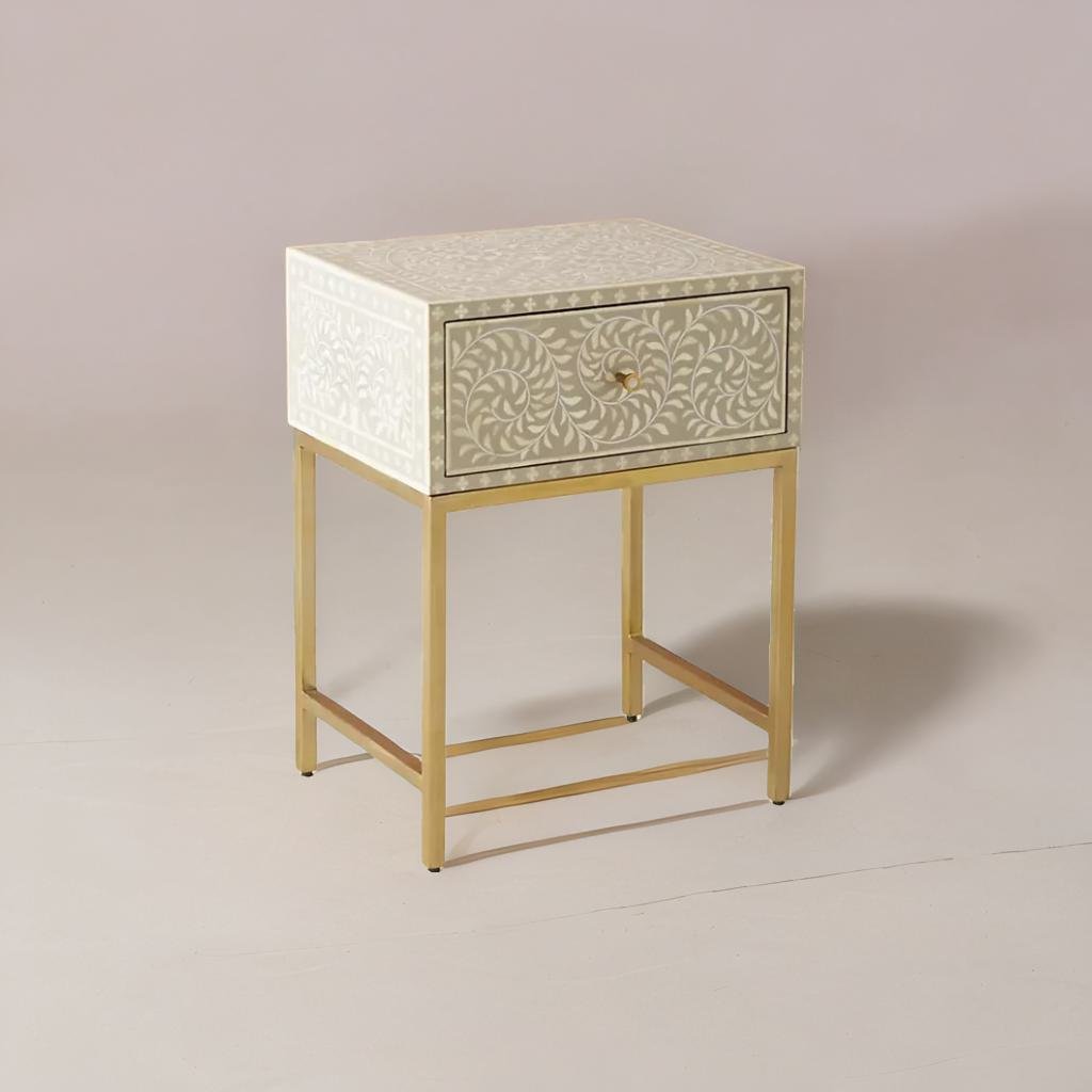 Chic Bone Inlay and Gold Side Table