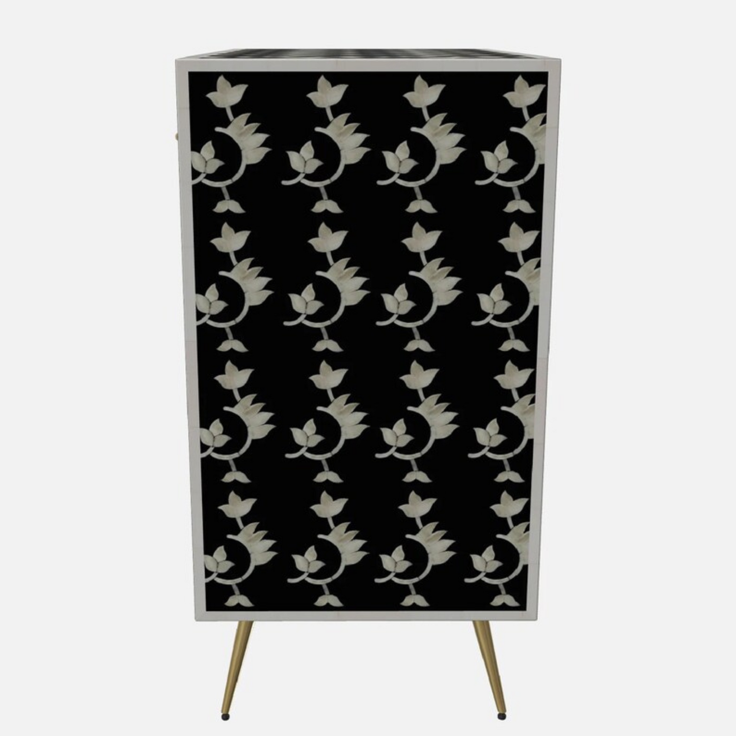Elegant Noir Floral Bone Inlay Cabinet