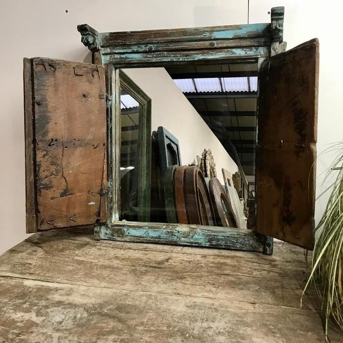 Indian Antique Old Door Window Shutter Mirror Frame