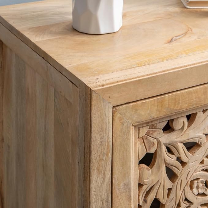 The Gileteen Hand Carved Wooden Bedside Cabinet