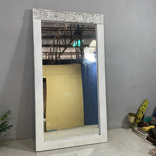 Handcrafted Indian Furniture Carved Solid Hard Wood Mirror Frame In White