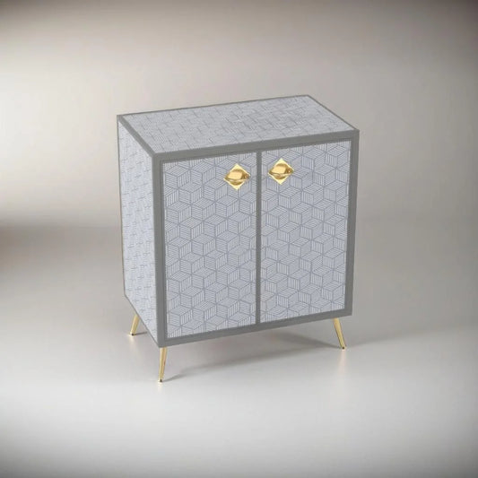 Chic Geometric Console Cabinet with Gold Accents