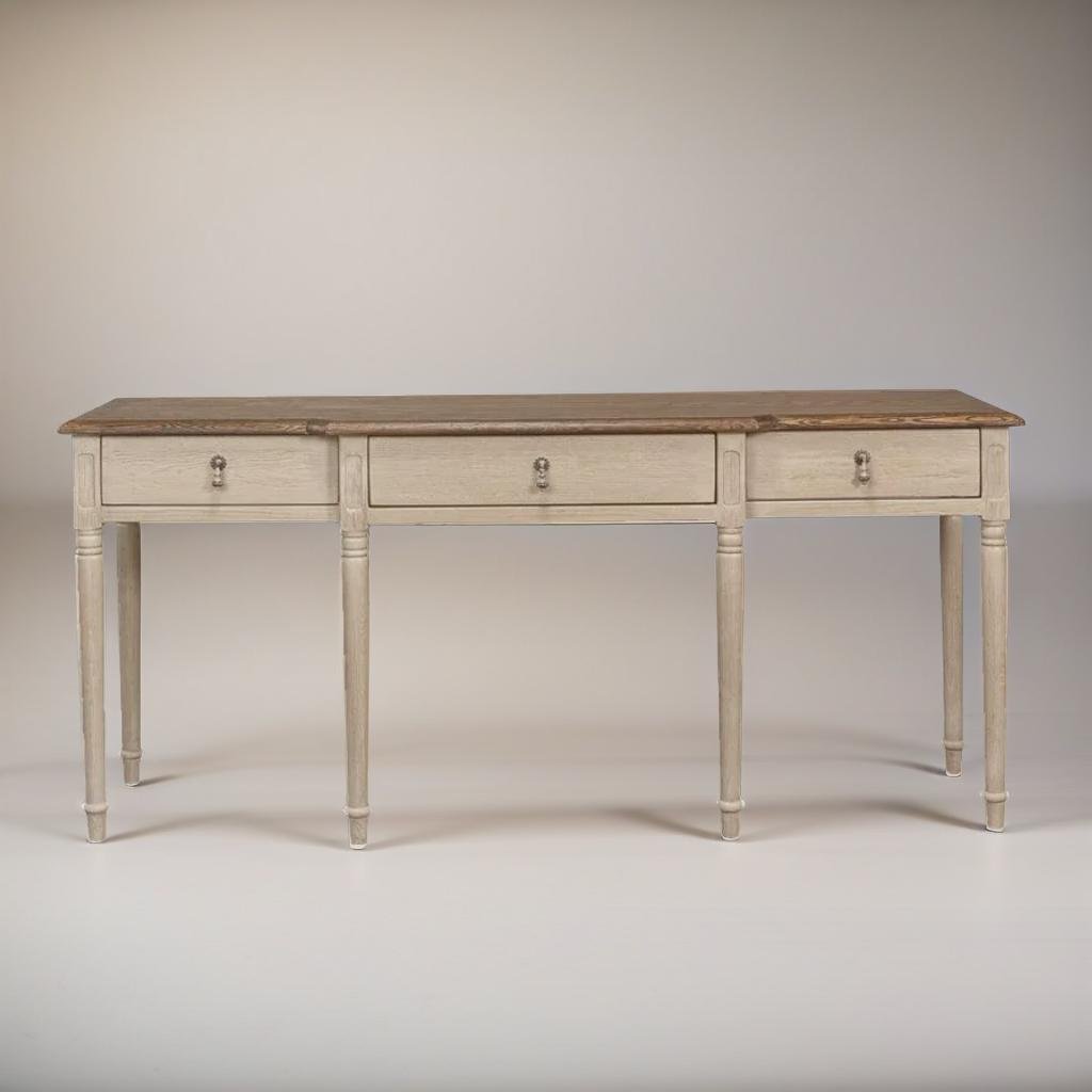 Grey Farmhouse Style Console Table with Oak Top - Simple and Stylish