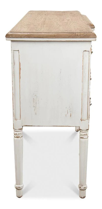 White 9-Drawer Buffet Table - Classic Shabby Chic Style