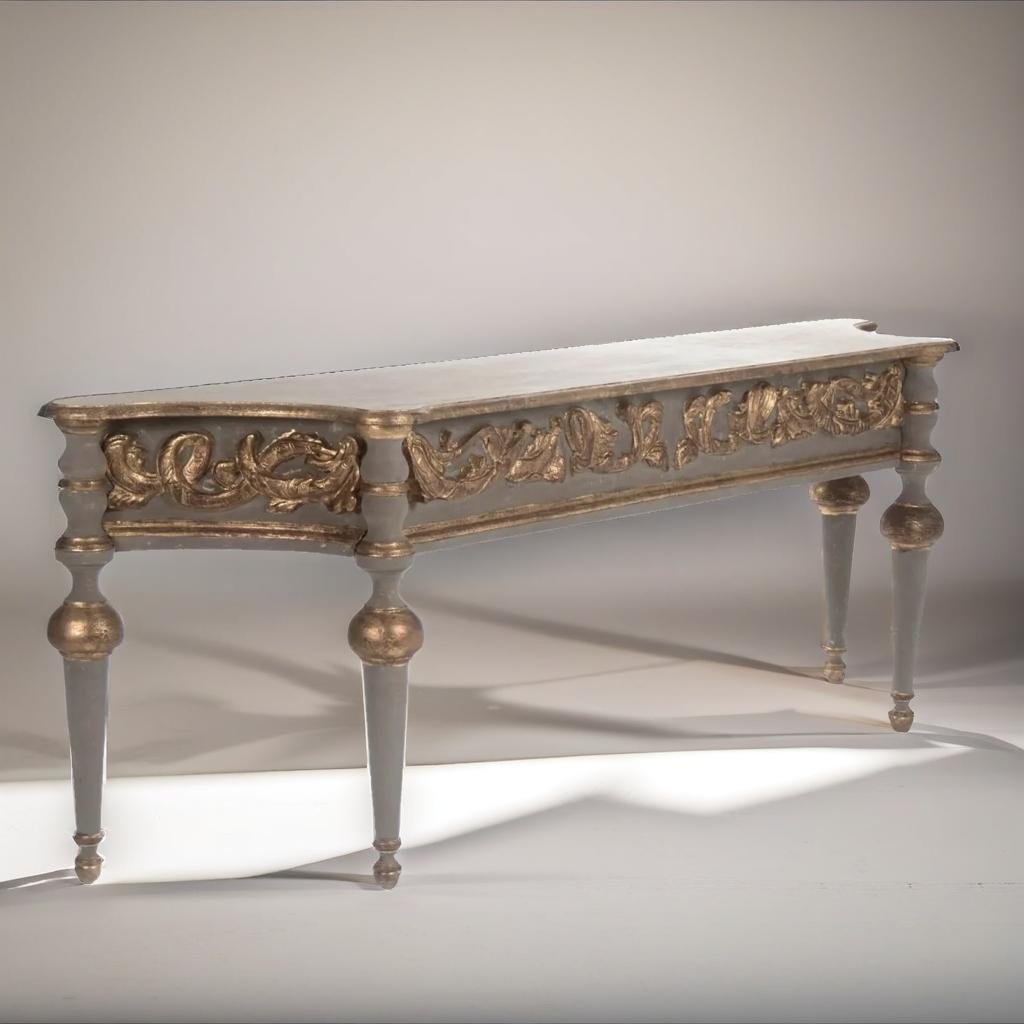 Symphonic Gray and Gold Ornate Console Table - Grand and Luxurious